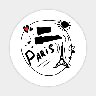 Black drawing with a red heart. Stylish print on the theme of Paris. Magnet